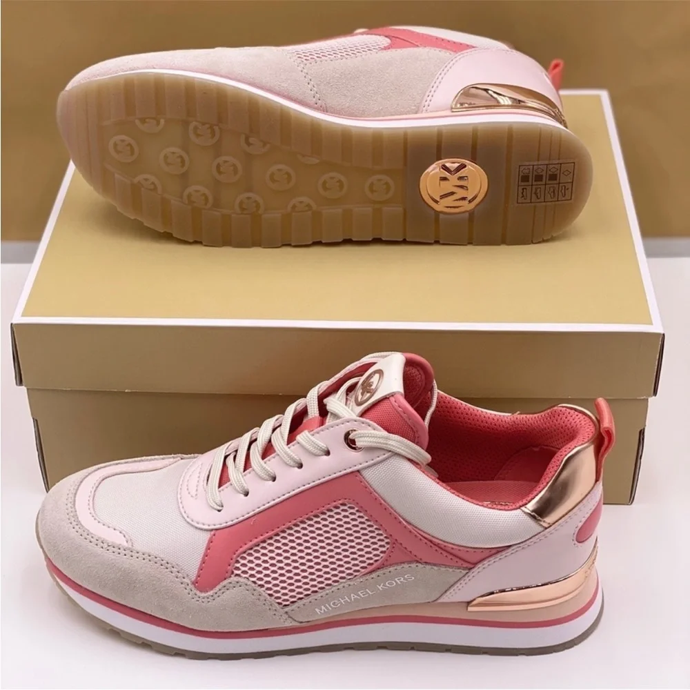 Michael Kors Pink and Rose Gold Mixed-Material Sneakers - Picture 5 of 7